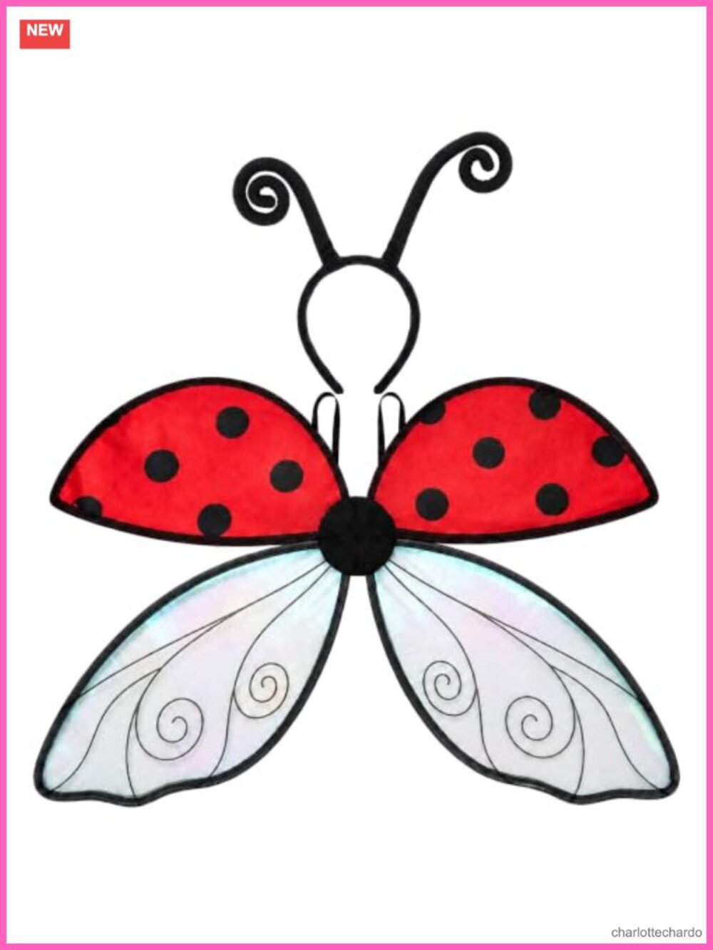 LOHZAQ Ladybug Costume Wings & Antenna Headband Set Halloween Cosplay Adult